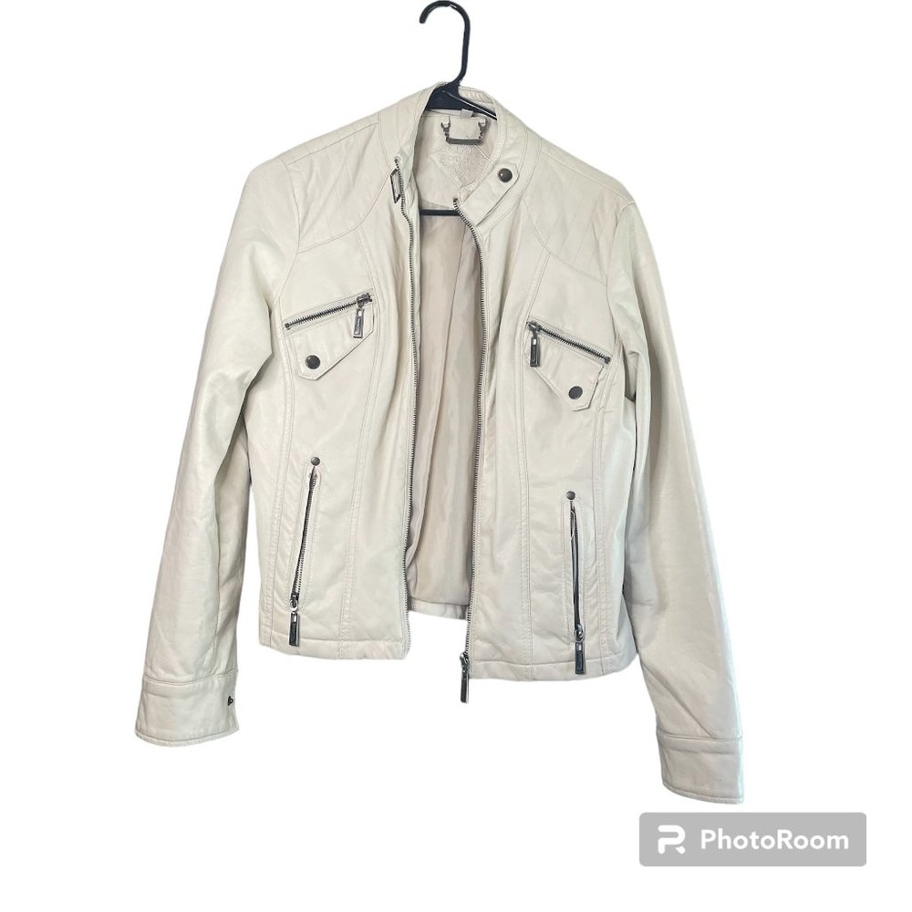 JouJou Leather Faux Moto Jacket Size S white/cream